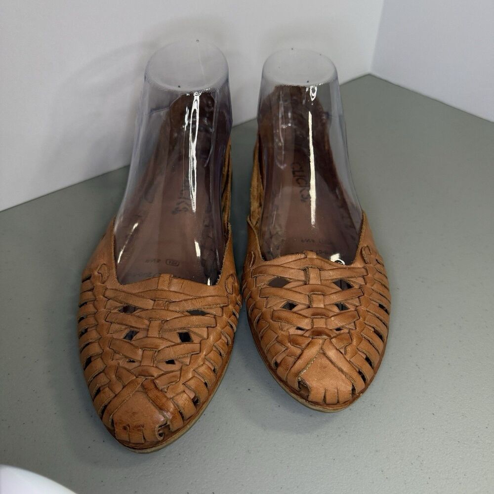 Clarks Clicks Woven Leather Huarache Slip-On Flats Tan Genuine Leather Size 8.5